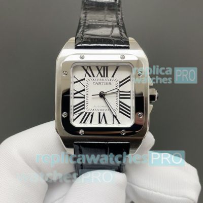 HY Factory Swiss Clone Cartier Santos White Roman Dial 100th Anniversary Couple Watches 